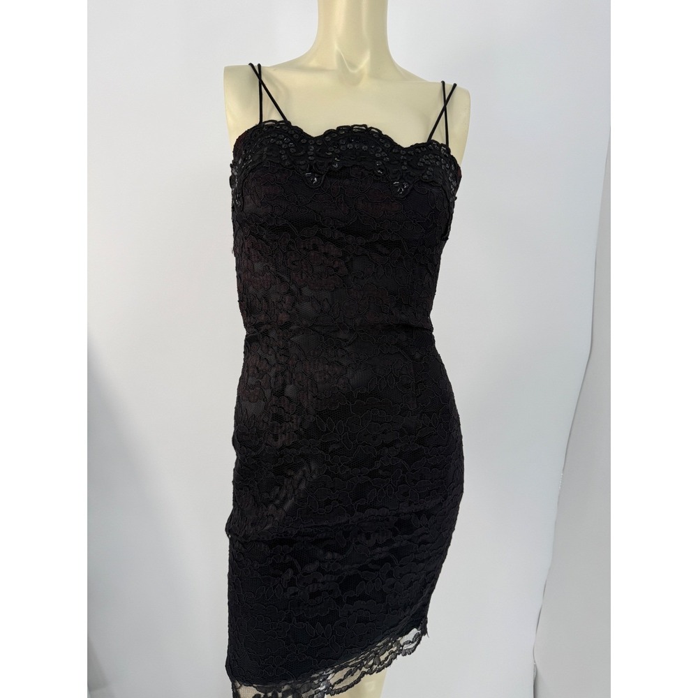 Jessica McClintock Gunne Sax Black Lace Sequin Cocktail Dress Juniors 7/8‎ S